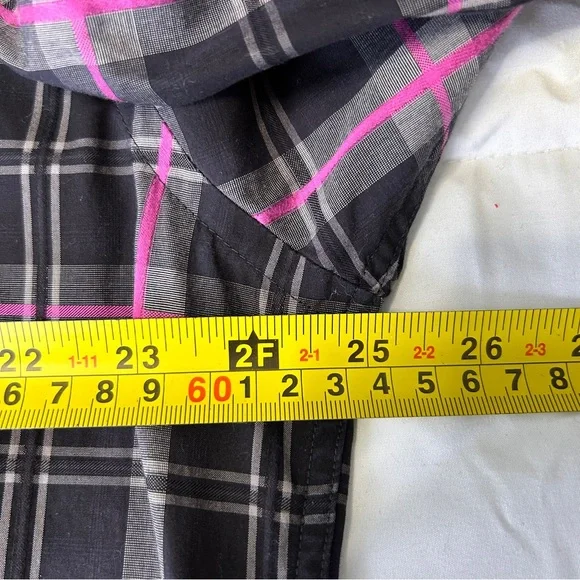 Bugatchi Men’s XXL Cotton Shape Fit Button Down Dress Shirt Black Pink Plaid EUC - Picture 8 of 10